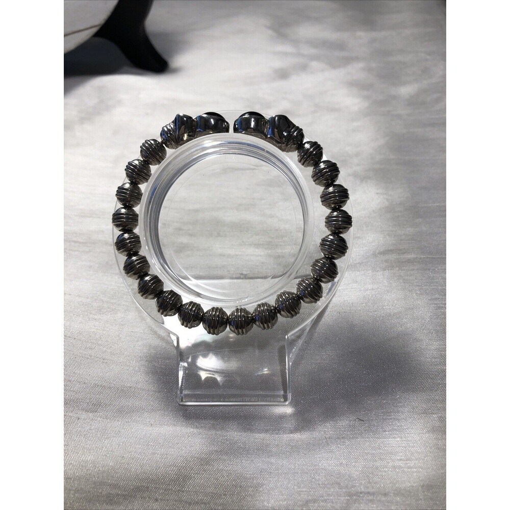 Retro Silver Ball Beard Twisted Rope Cable Cuff Bracelet 7”